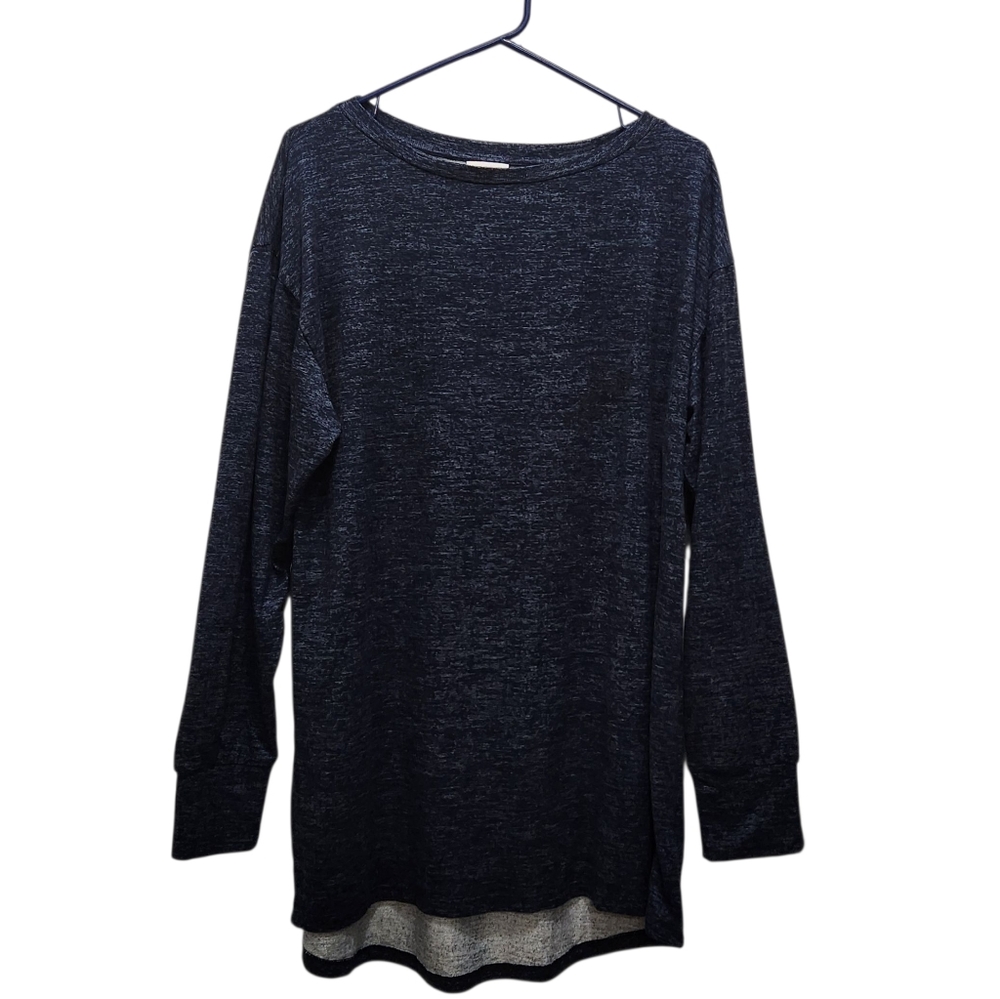 LuLaRoe Hudson Crewneck Heathered Charcoal Long Sleeve Tee Unisex Size M Cozy